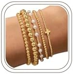 Yoosteel Gold Beaded Bracelets Set for Women Teen Girl Gifts Non Tarnish - 14K Gold Plated Dainty Round Beaded Pearl Cross Bracelet Stack for Women Teenage Girls Stackable Jewelry Gifts