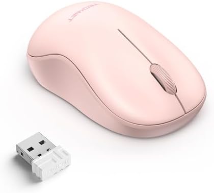 TECKNET Wireless Mouse for Laptop, 2.4G Silent Computer Mouse Quiet Click with 5 DPI Levels,Contoured Grip,Small Portable 30 Months Battery Cordless Mice for PC, Chromebook, Mac - Pink
