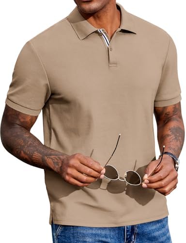 COOFANDY Men's Polo Shirts Short Sleeve Cotton Pique Casual Button T Shirts Classic Fit Collared Golf Shirts