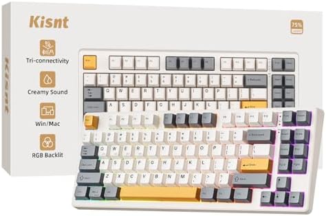 KN85 Wireless Mechanical Gaming Keyboard, 75% Layout with RGB Backlit, Custom Hot Swappable, Creamy Sound, Bluetooth/2.4GHz/USB-C Compatible with Windows/Mac/PC(Retro Beige,Linear Switch)