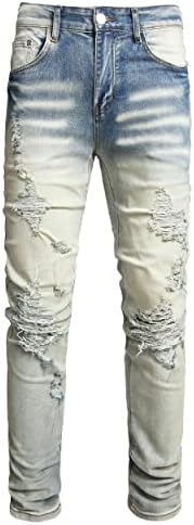 Men's Ripped Straight Holes Stretchy Jeans