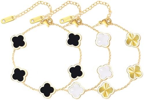 3PC Clover Bracelets Set 18k Gold Plated Lucky Clover Bracelet Women Adjustable Link Bracelets Cute Gold Jewelry