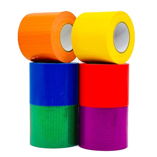 SWRT 6-Pack Rainbow Colored Duct Tape 10 Yards x 2 Inch Heavy Duty, Waterproof Color Duct Tape Tear by Hand, Strong Adhesion No Residue for DIY, Packing, Marking and Arts & Crafts