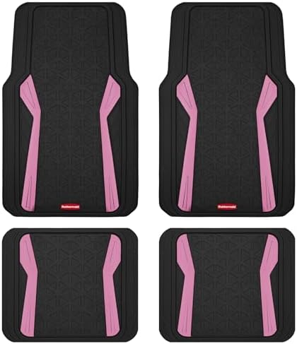 Rubbermaid Car Floor Mats Full Set, Premium Heavy Duty All-Weather Car Mats– Rugged Rubber with Brushed Aluminum Inserts, Universal Trim-to-Fit, Anti-Slip Backing for Cars, SUVs, Trucks & Vans - Pink