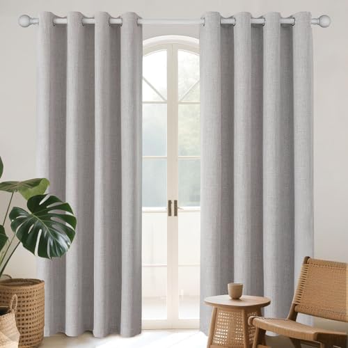 Joydeco Blackout Curtains for Bedroom, Linen Black Out Curtains 84 Inch Long, Light Blocking Drapes 2 Panels Set with Grommet for Living Room Window, Thermal Insulated Room Darkening Privacy Drapes