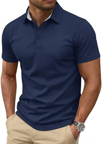 Cotrasen Men's Polo Shirts Short Sleeve Cotton Pique 3 Buttons Golf Shirts Classic Fit Casual Performance T-Shirt