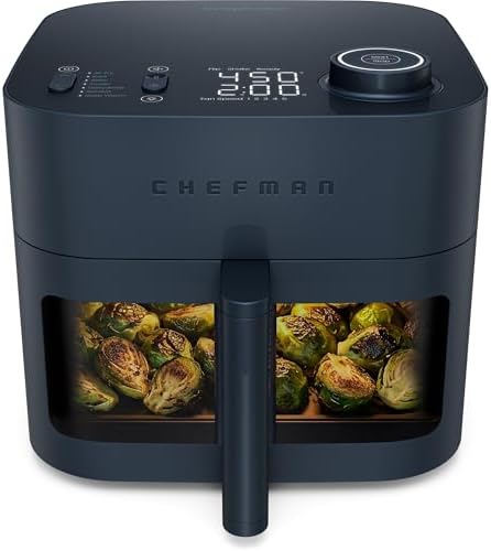 Chefman Crispinator Air Fryer 7-in-1 with 8 Qt Capacity, 450°F Max Temp & TurboFry Pro Technology for Fast, Even Results, Bake, Broil, Dehydrate, Viewing Window, Nonstick Ceramic-Coated Basket