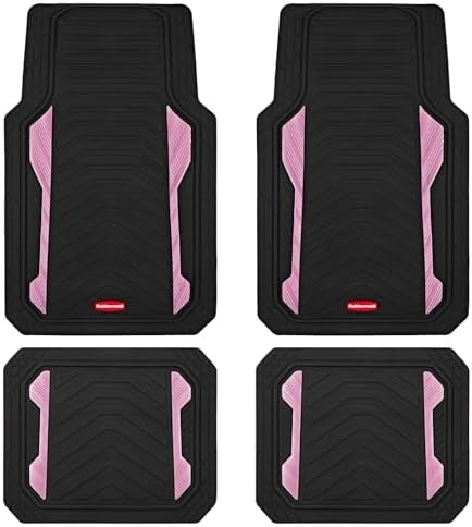 Rubbermaid Car Floor Mat, Heavy Duty All-Weather Car Mats Full Set with Dual-Tone Pink Aluminum Inserts – Universal Fit, Anti-Slip Backing, Trim-to-Fit for Most SUV, Sedan, Van