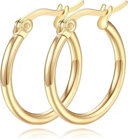14K Gold Hoop Earrings for Women 14K Gold Earrings Classic Shiny Gold Earring for Women