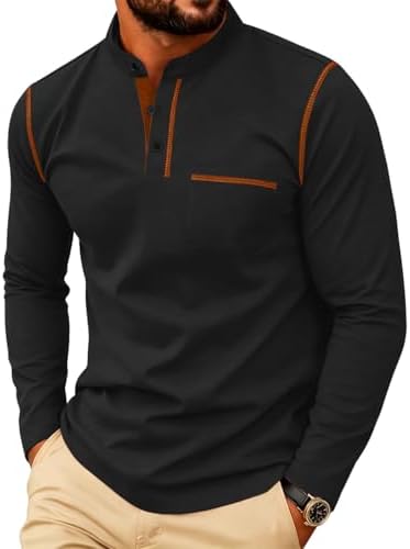 Men's Henley Shirt Long Sleeve T-Shirt Casual Top Pullover Lightweight Top Shirts with Button