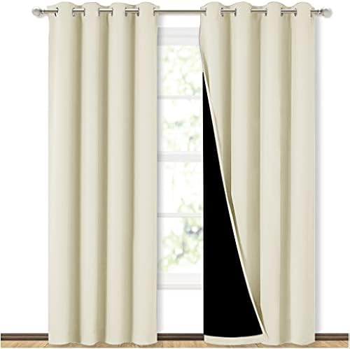 NICETOWN Living Room Completely Shaded Draperies, Privacy Protection & Noise Reducing Ring Top Drapes, Black Lined Insulated Window Treatment Curtain Panels (Beige, 2 Pieces, W52 x L84)