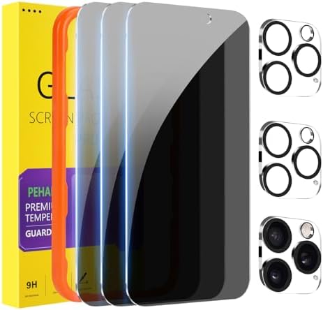 PEHAEL 3+3 Pack for iPhone 16 Pro Max Privacy Screen Protector with Camera Lens Protector Full Coverage Anti-Spy Tempered Glass Film 9H Hardness Easy Installation Bubble Free [6.9 inch]