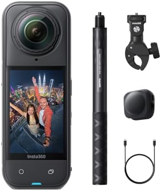 Insta360 X5 Motorcycle Bundle - Waterproof 8K 360° Action Camera, Rugged & Replaceable Lens, 3-Hour Battery, Clear Audio, Stabilization, Invisible Selfie Stick Effect, Leading Low Light