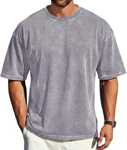 rosemia Oversized Tshirts for Men Vintage Short Sleeve Shirts Acid Wash Basic Tees