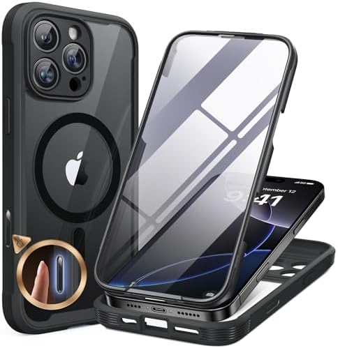 Miracase Magnetic for iPhone 16 Pro Case Full-Body Phone with Built-in Glass Screen Protector, [Compatible with MagSafe] Military Drop Proof 16 Pro Cover Bumper 6.3 inch, Black