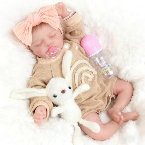 Ecore Fun Lifelike 18 Inch Reborn Doll- Realistic 18" Sleeping Baby Dolls Soft Body Real Life Doll Playset Includes Dolls, Outfits, Pacifier, Bottle, Diaper & Toy Bear
