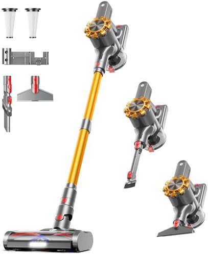 CHEBIO Cordless Vacuum Cleaner, 550W/45Kpa Vacuum Cleaners for Home with LED Display, 8 in 1 Lightweight Stick Vacuum with 60Min Runtime, Anti-tangle, Wall Mount Charging for HardFloor/Carpet/Pet Hair