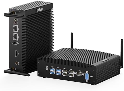 Baieyu Industrial PC with 8GB RAM DDR4 128GB SSD, Core i5-8260U, Fanless Mini PC Windows 11 Pro with 2 × HD Ports, 2 × RS232 COM, 2 × RJ45 LAN Ports, 8 × USB Fanless Industrial Computer WiFi & BT4.2