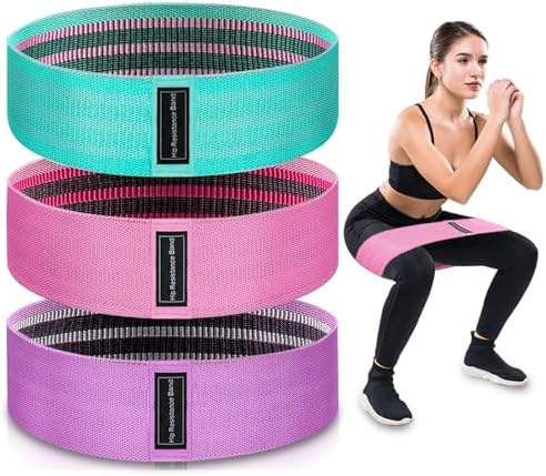 Exercise Bands, 3 Levels Fabric Resistance Bands for Working Out, Workout Bands Resistance for Women & Men, Multi-Colored Fabric Booty Bands for Leg Strength Training, Rehab, Yoga