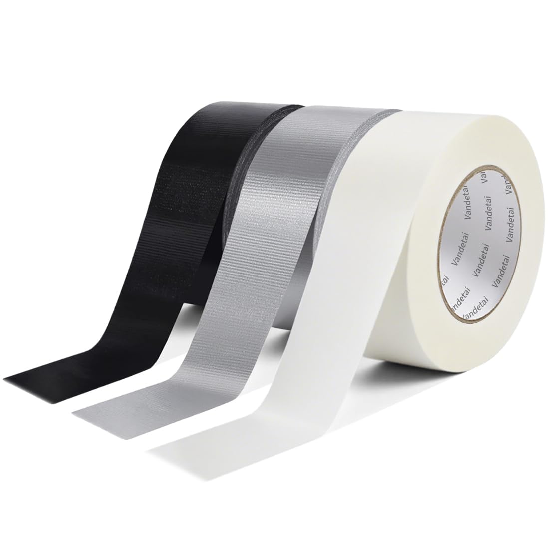 Vandetai Duct Tape Heavy Duty Waterproof, Strong Adhesive Silver Duct Tape Bulk for Indoor Outdoor Repairs, DIY Work, Tear by Hand (Black + Silver + White 3 Pack, 2 Inch x 33 Yards Total)