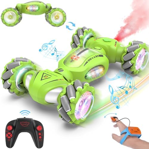 Gesture Sensing RC Stunt Car Toys Gifts for 6-8 8-12 Kids, 2.4Ghz 4WD Hand Controlled RC Car with Light & Music & Spray, Double-Sided 360° Rotating Birthday for Boys
