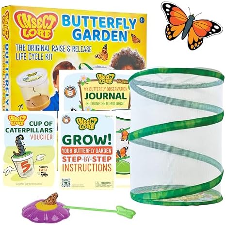 Insect Lore Raise and Release Butterfly Garden Kit – Caterpillar Habitat with redeemable Voucher – STEM-accredited Butterfly Growing Kit for Kids, Classrooms, and Homeschool Learning