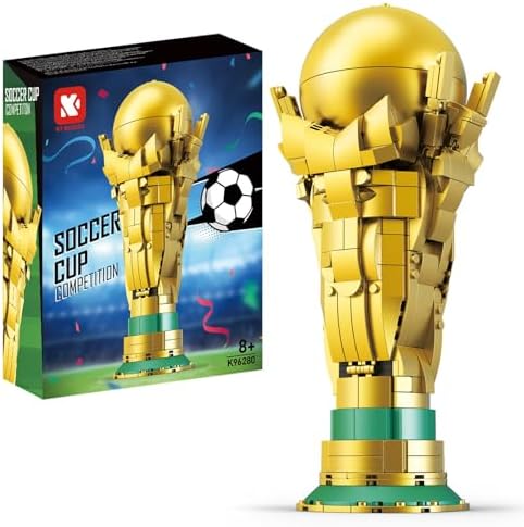 Soccer Trophy Building Set - STEM Golden Footballl Cup Model for Display Iconic Gold Sports Desk, Home Decoration for Soccer Fans