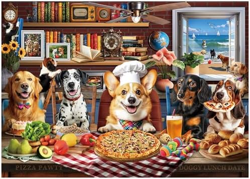 BenBen Puzzles for Adults 500 Pieces, Dogs' Dinner Party, Dog Jigsaw Puzzle with Patterns on Back, Funny Animal Puzzle, Challenging Puzzles for Family Game Night, Home Décor