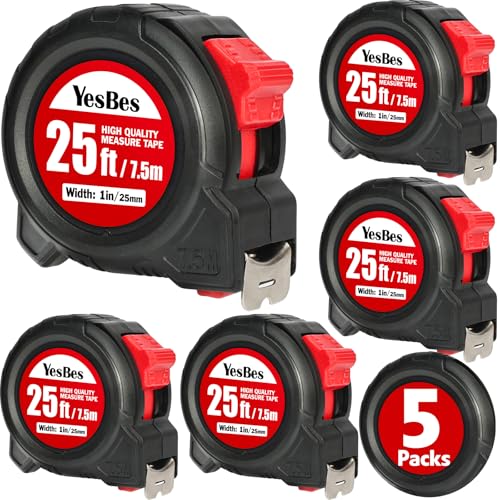 Tape Measure 25 ft, 5 Pack Bulk Easy Read Measurement Tape, Self-Locking Measuring Tape Retractable 1-Inch Wide x 25 ft