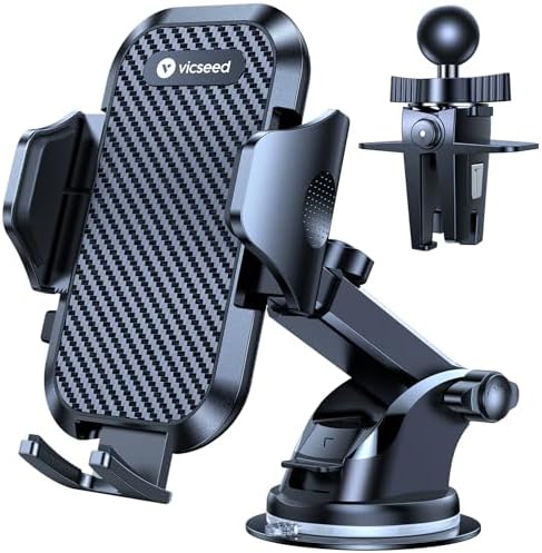 VICSEED 2026 Ultimate Sturdy Car Phone Holder [Upgraded 95+LBS Strongest Suction] Universal Long Arm Cellphone Mount for Car Dashboard Windshield Vent Truck Boat for iPhone 17 16 Pro Max & Android