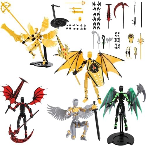 T13 Figure Set & Titan 13 Toys 5 Pack（3d Printed Action Figures Assembly Completed）（Multi-Jointed Movable）（Angel Designs Includes Various Accessories ) Dummy T 13 Figures Desk Decoration 5.5in