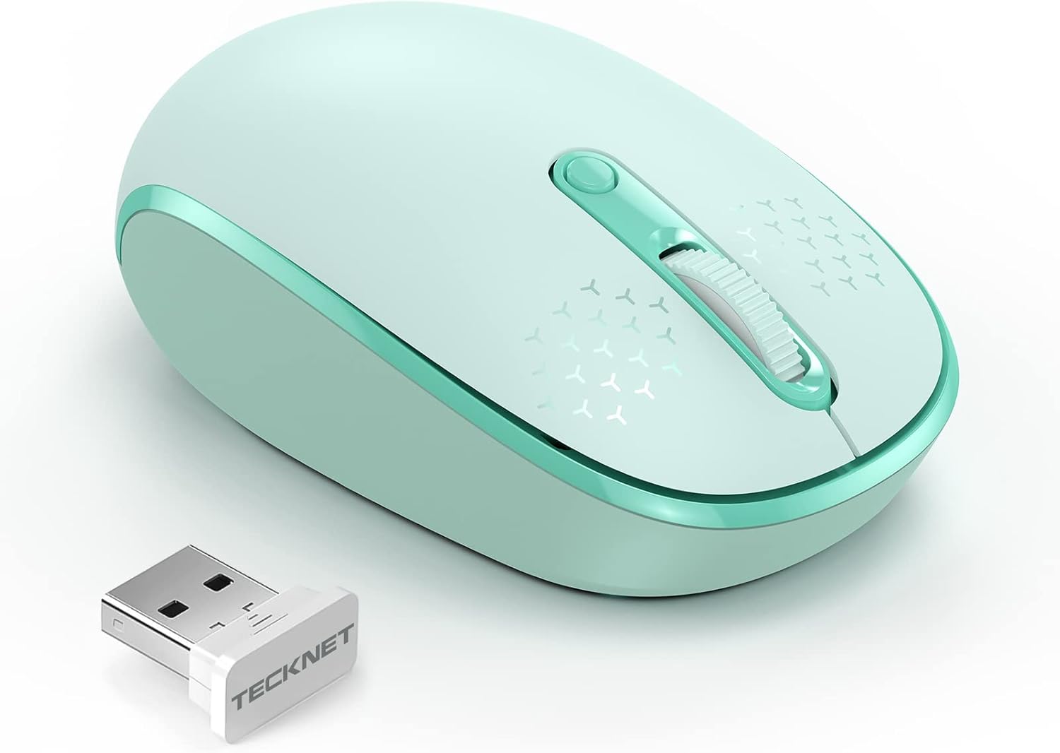 TECKNET Wireless Mouse for Laptop, 2.4G Quiet Computer Mouse with USB Receiver, 4 Buttons Portable Cordless Mice for Chromebook, Laptop, PC, Mac, 800\/1200\/1600 DPI - Mint Green