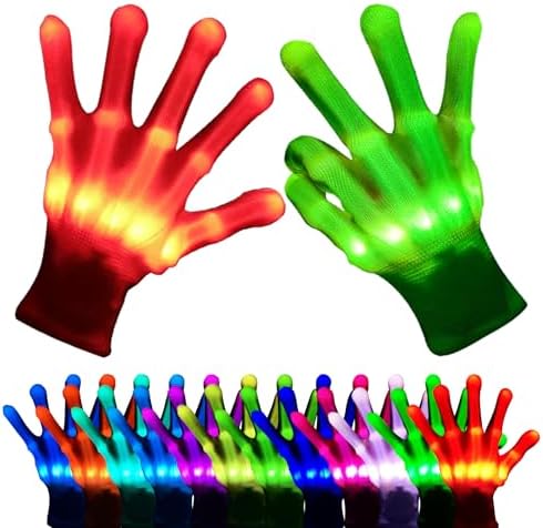 LED Light Up Gloves for Kids Teens Adults, Stocking Stuffers & Party Gifts for Halloween Christmas Easter Birthday
