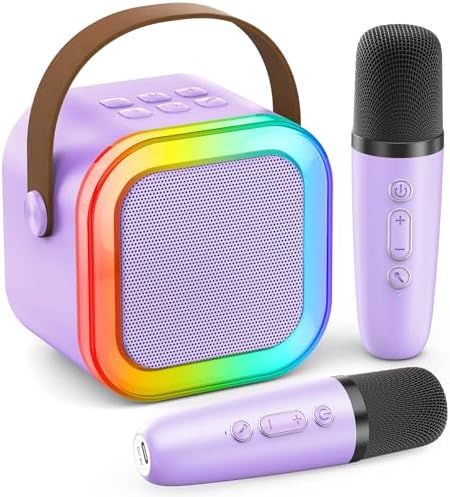 Mini Karaoke Machine for Kids Adults, 2026 TOP Birthday Gifts for Girls Boys 3,4,5,6,7,8+Year Old Toddler Toys, Portable Bluetooth Speaker with 2 Wireless Karaoke Microphones Player (Purple)
