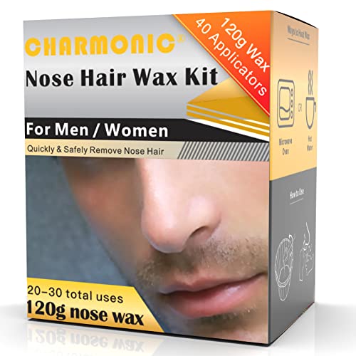 120g Wax Nose Wax Kit, Nose Hair Wax Kit with 40 Applicators, Quick & Painless Nose Waxing Kit for Men and Women, Nose Hair Remover Kits Used 20 Times Usage