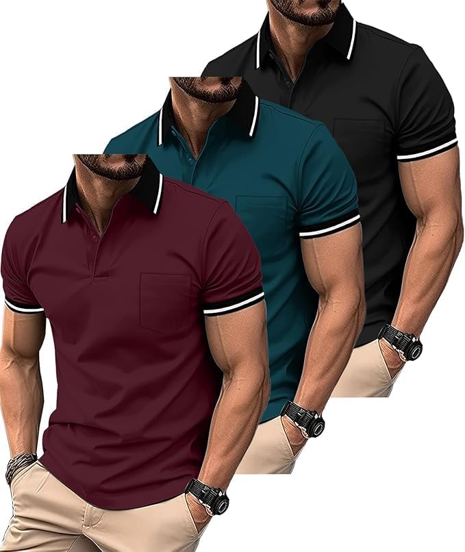 GEEK LIGHTING 3 Pack Mens Polo Shirts Short Sleeve Athletic Golf Polo for Men Casual Moisture Wicking T-Shirts with Pocket