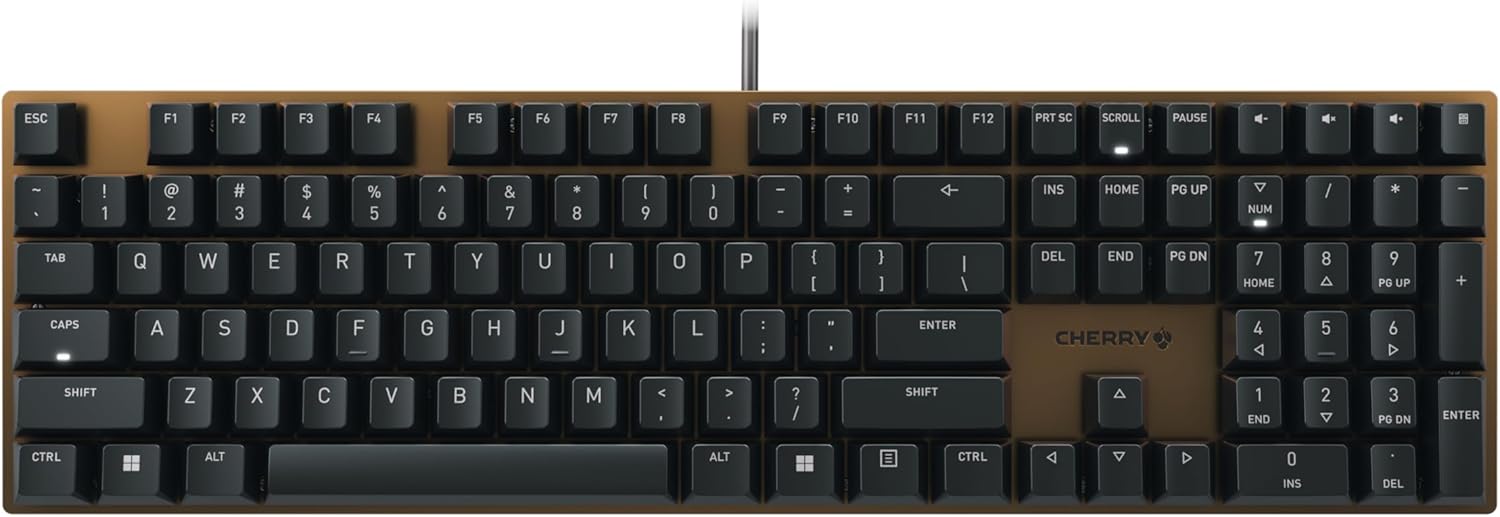 Cherry KC 200 MX, Wired Mechanical Office Keyboard, Modern Design with Elegant Aluminum Surface, USB-A Connection, MX2A Silent RED Switches, Black\/Bronze