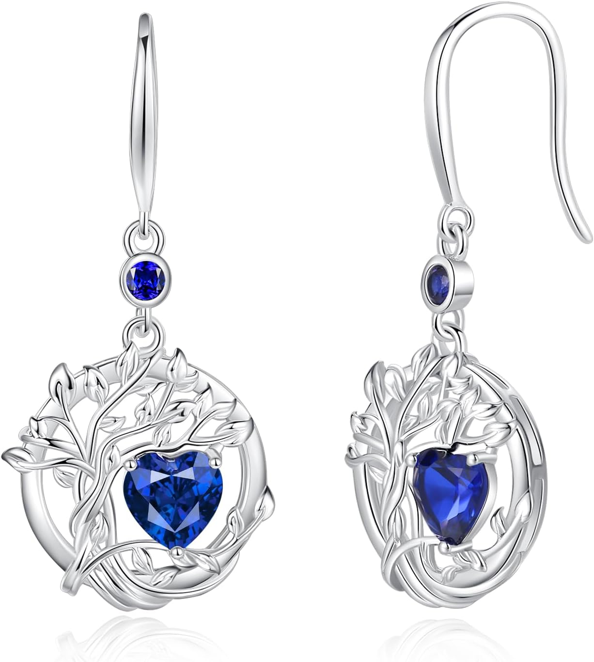 FANCIME Tree of Life Dangle Drop Earrings 925 Sterling Silver Dainty Round Gemstone Birthstone Earring Fine Jewelry Birthday Mothers Day Gifts for Her Women
