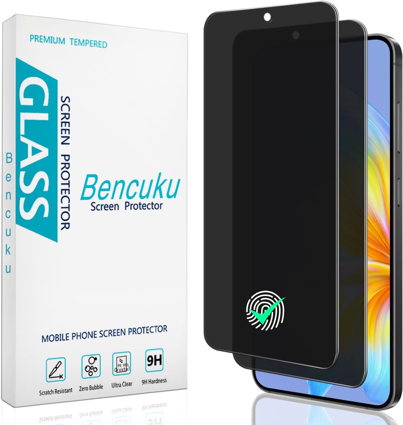 Bencuku (2 Pack) Privacy Screen Protector for Samsung Galaxy S26 Anti Spy Tempered Glass, Support Fingerprint Unlock, Anti Scratch, Bubble Free