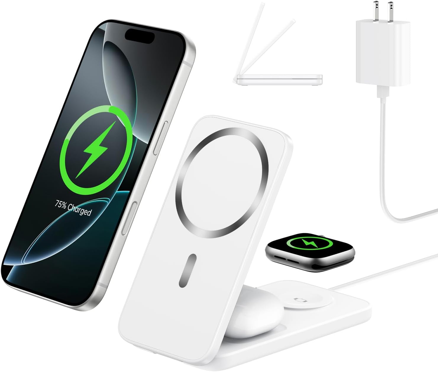 XNYAND Compatible MagSafe 3 in 1 Wireless Charging Station for Apple, Magnetic Foldable Charger Stand for iPhone 17\/16\/15\/14\/13\/12 Pro Max, Apple Watch Ultra\/Series &amp; AirPods Pro Fast Chargi