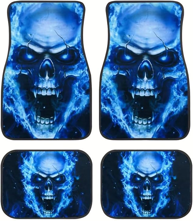 Gothic Skull Car Floor Mats Set of 4, Waterproof Universal Car Front,Back Floor Car Carpet;Foot Pad Protective Automobile Interior;Anti-Slip PVC Backing Floor Mats for SUV,Vans,Sedans,Trucks
