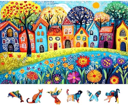 500 Piece Puzzle for Adults, Jigsaw Puzzles with Colorful Village Houses, Funny Puzzle, Perfectly Fitting Pieces, Home Decor Birthday Party Gift for Adults Seniors 23x15 Inches
