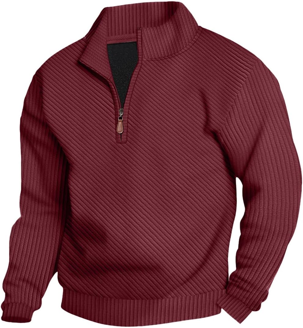 LINENNMAIN Mens Sweaters Pullover Sweater Casual Athletic Long Sleeve Quarter Zipper Stand Collar Sweatshirt
