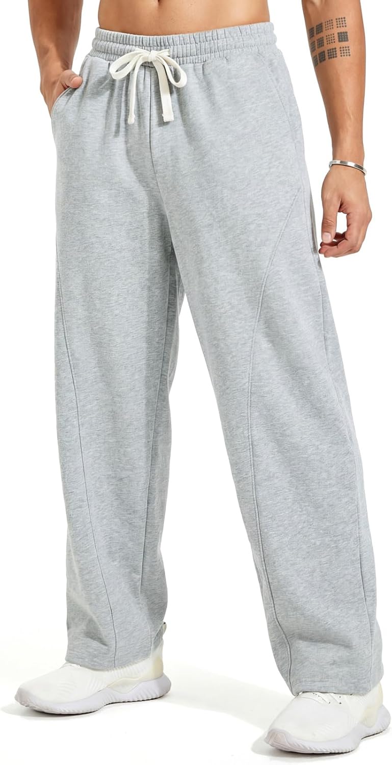 ZUY Men's Baggy Fleece Sweatpants Cotton Lounge Open Bottom Athletic Pants Straight Leg Drawstring with Pockets