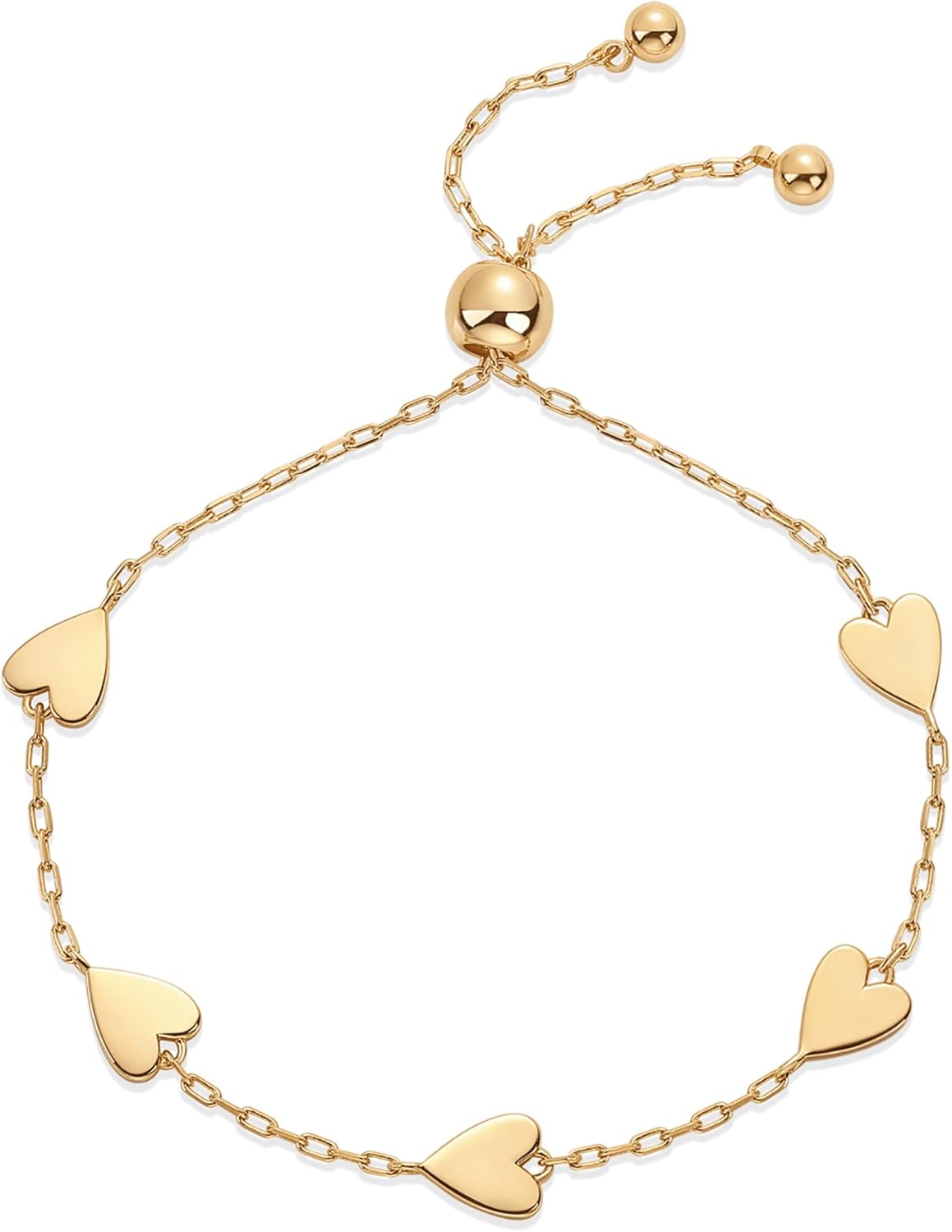 PAVOI 14K Gold Plated Matching Heart Charms Solitaire Bracelet Set for Women | Adjustable Valentines Day Love Friendship Two Bracelet Pack