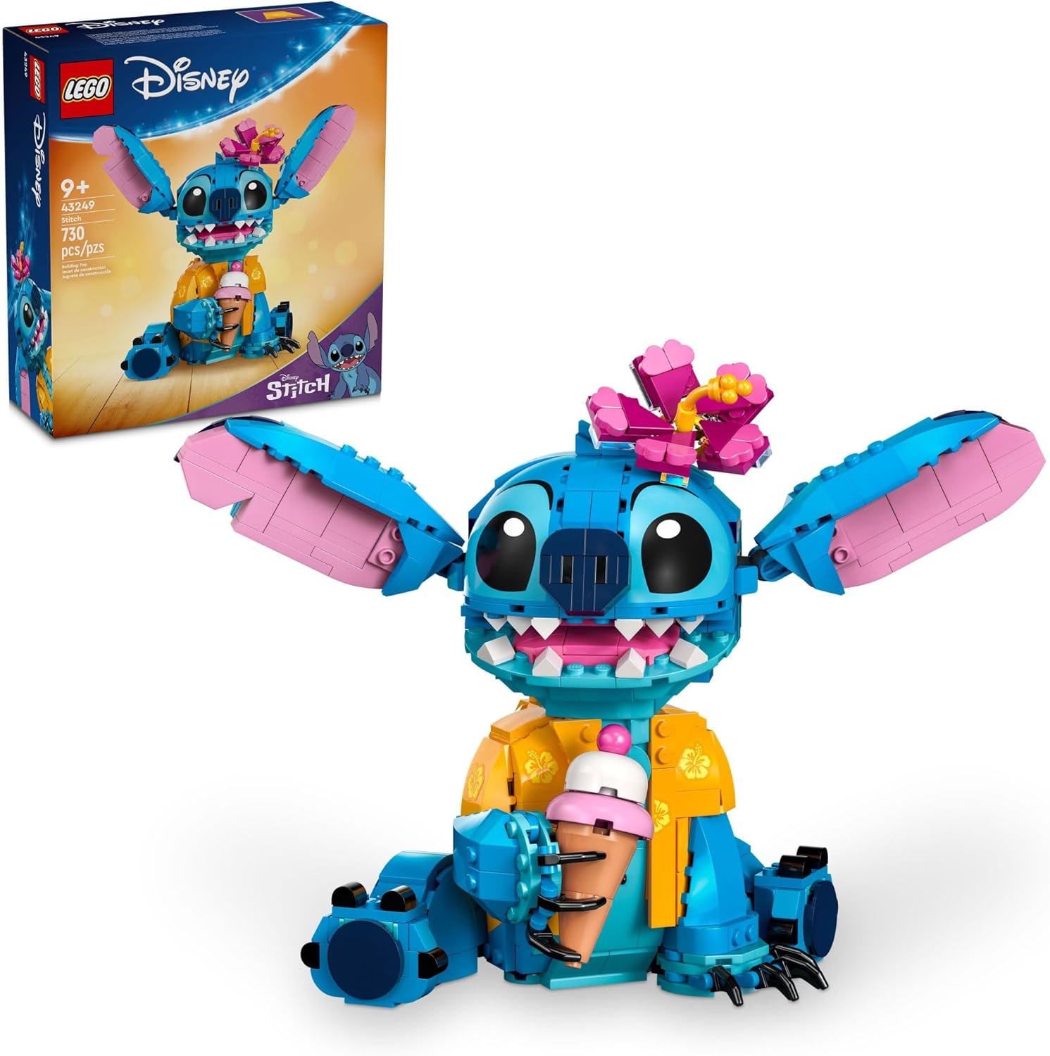 LEGO Disney Stitch Toy Building Kit, Disney Toy for 9 Year Old Kids, Buildable Figure with Ice Cream Cone, Fun Gift for Girls, Boys and Lovers of The Hit Movie Lilo and Stitch, 43249