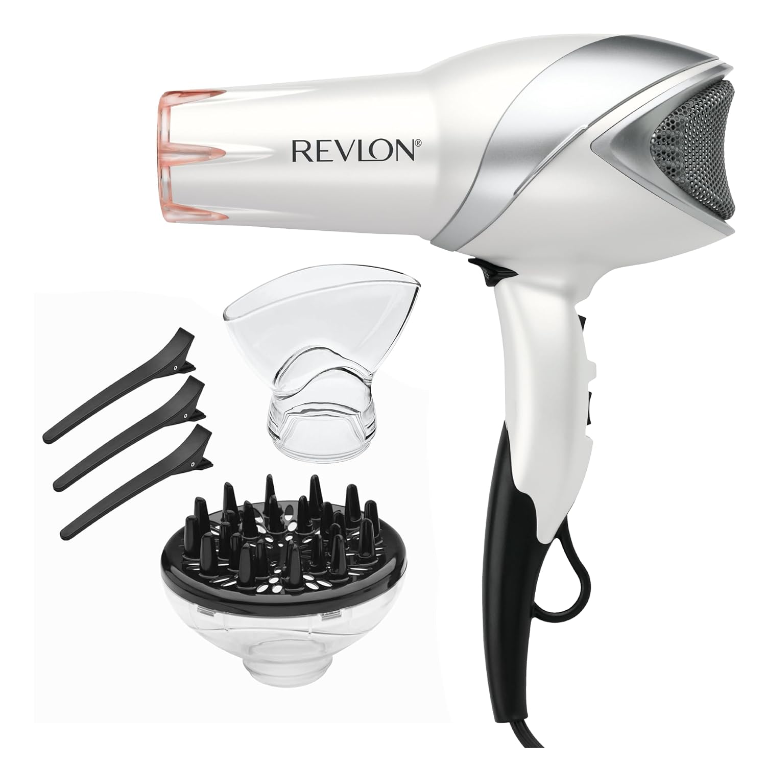 REVLON Infrared Hair Dryer with Diffuser &amp; Concentrator - Ionic Ceramic Blow Dryer for Frizz Control, Shine, Soft Hair &amp; Moisture Protection - 1875W Professional Salon-Quality (White)
