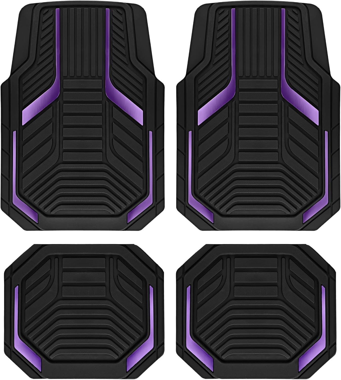 PIC AUTO Heavy Duty Rubber Floor Mats, Purple Aluminum Film Car Mats Set, Front and Rear Car Mats with Anti-Slip Backing, All Weather Protection, Trim-to-Fit for Automotive SUV, Sedan, Van