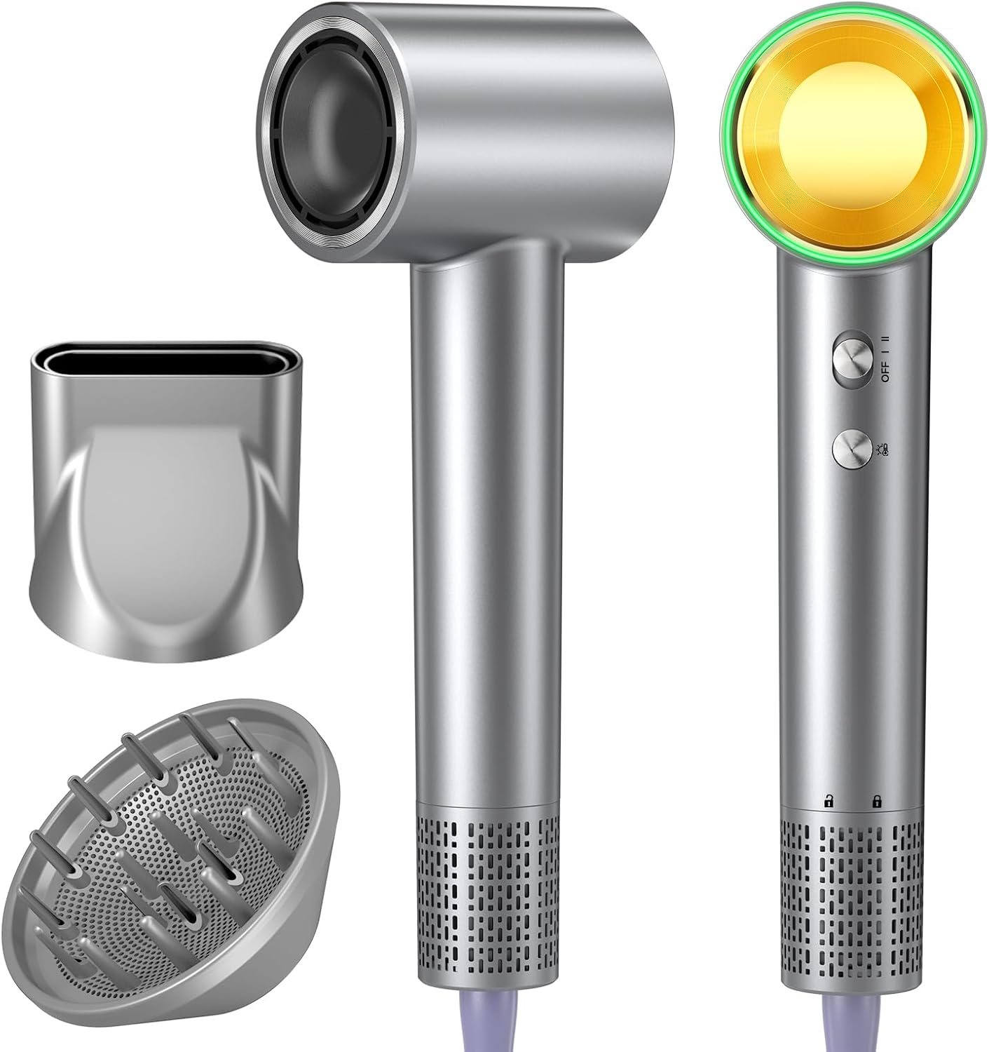 Hair Dryer, 150,000 RPM Brushless Motor, Ultra-Fast Drying with 3 Heat Settings &amp; LED Lights, High-Speed Ionic Blow Dryer, Low Noise Lightweight with Diffuser &amp; Nozzle for Home, Salon, Travel