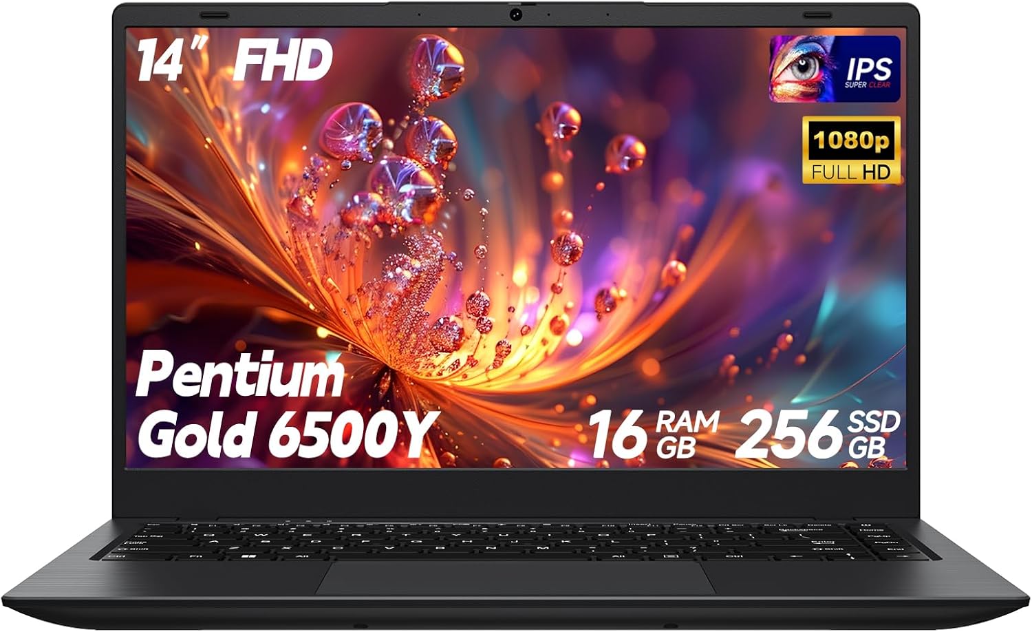 SHBIV Laptop Computer, Laptop with Gold 6500Y (Beat N5095, Up to 3.4GHz), 16GB RAM 256GB SSD, 14-Inch FHD IPS Display, Bluetooth, WiFi, HDMI, Type-C PD, 38Wh Battery, Thin &amp; Portable Laptops